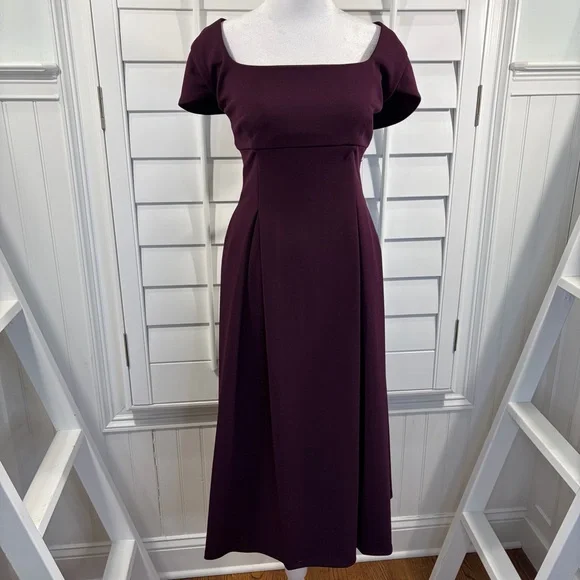 NWT Calvin Klein Womens Cap Sleeve Square Neck Fit & Flare Midi Crepe Dress - Picture 6 of 13